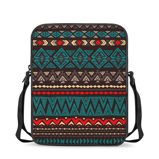Teal And Brown Aztec Pattern Print Rectangular Crossbody Bag