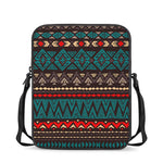 Teal And Brown Aztec Pattern Print Rectangular Crossbody Bag