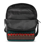 Teal And Brown Aztec Pattern Print Rectangular Crossbody Bag