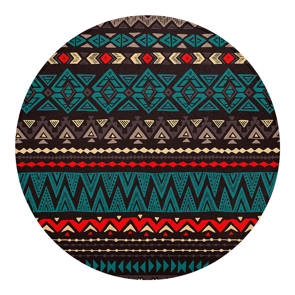 Teal And Brown Aztec Pattern Print Round Blanket