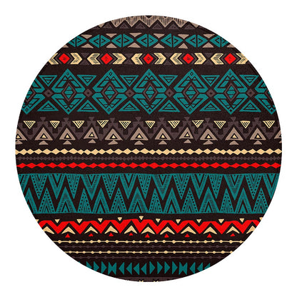 Teal And Brown Aztec Pattern Print Round Blanket