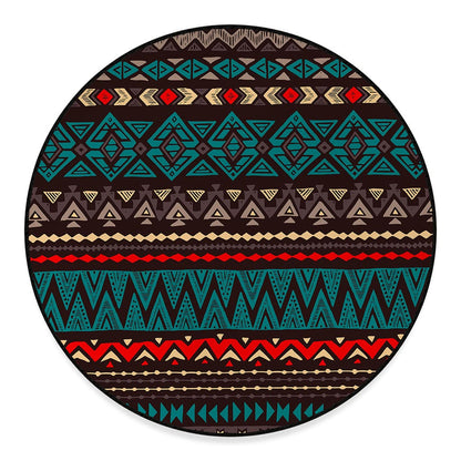 Teal And Brown Aztec Pattern Print Round Floor Mat