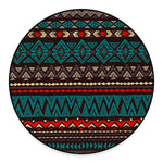 Teal And Brown Aztec Pattern Print Round Floor Mat