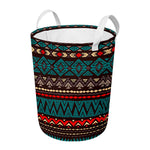 Teal And Brown Aztec Pattern Print Round Laundry Basket