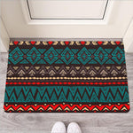 Teal And Brown Aztec Pattern Print Rubber Doormat