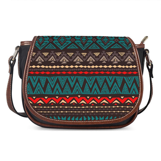 Teal And Brown Aztec Pattern Print Saddle Bag