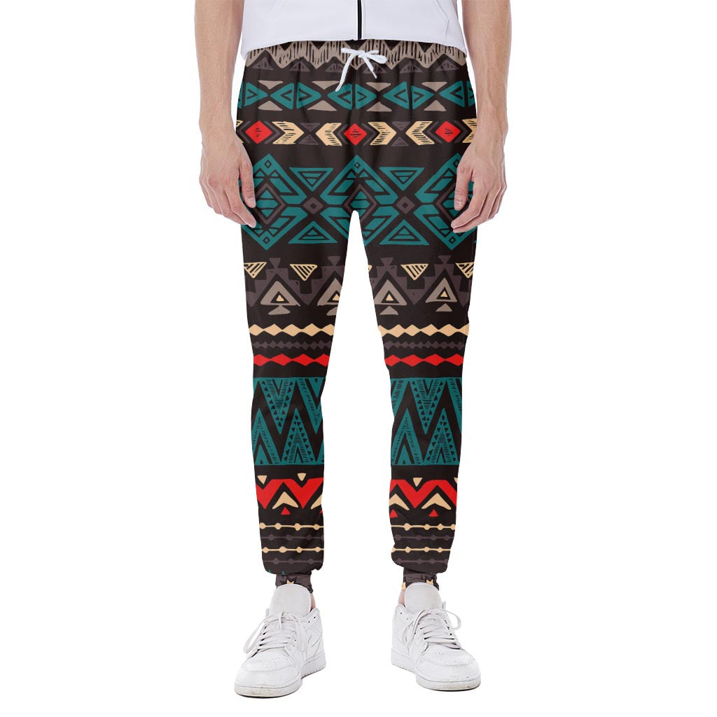 Teal And Brown Aztec Pattern Print Scuba Joggers