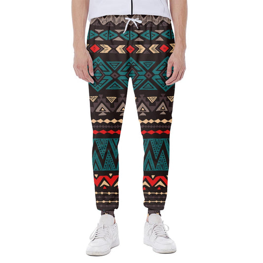 Teal And Brown Aztec Pattern Print Scuba Joggers