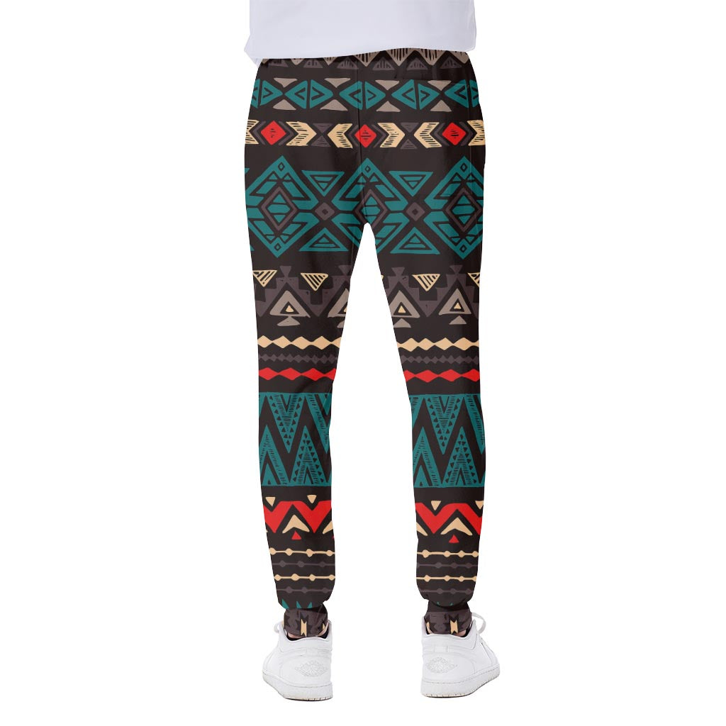 Teal And Brown Aztec Pattern Print Scuba Joggers