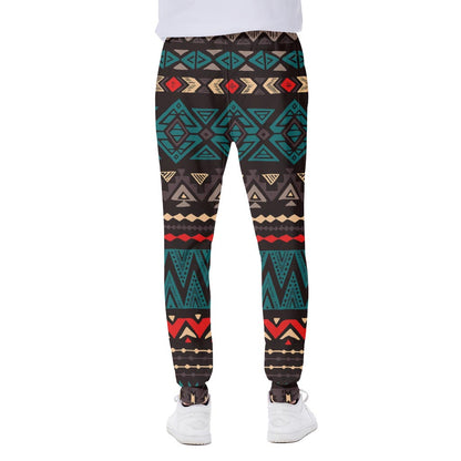 Teal And Brown Aztec Pattern Print Scuba Joggers