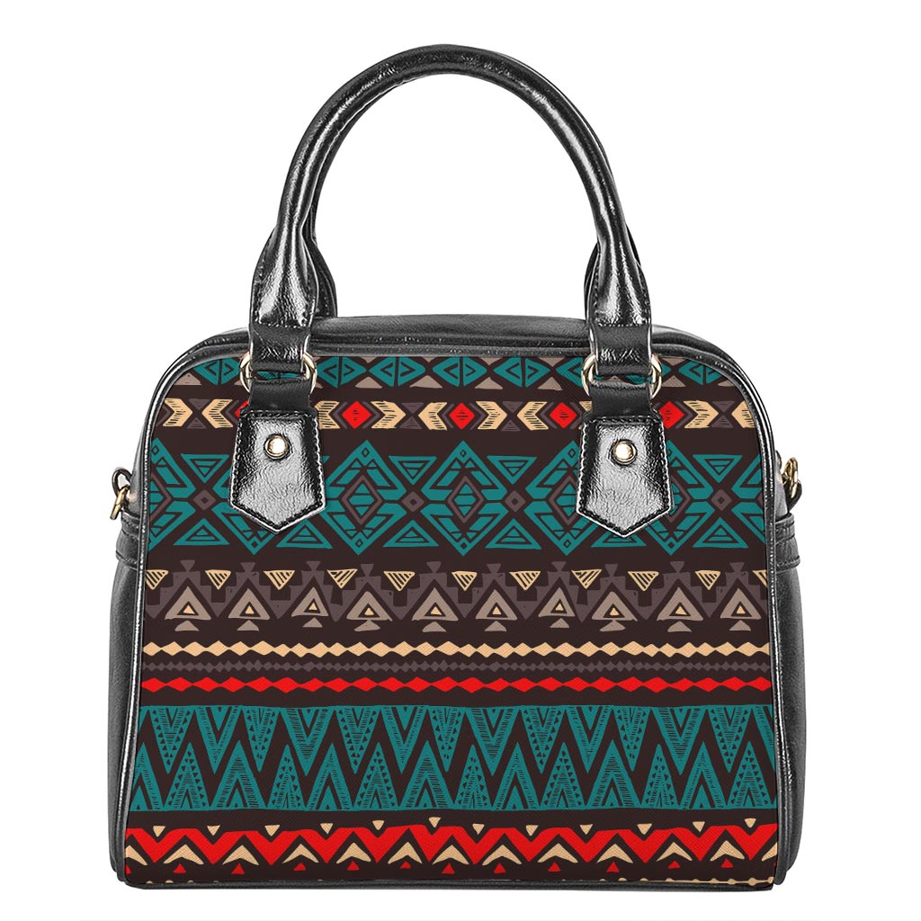 Teal And Brown Aztec Pattern Print Shoulder Handbag