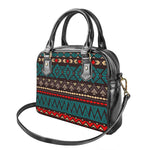 Teal And Brown Aztec Pattern Print Shoulder Handbag