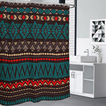 Teal And Brown Aztec Pattern Print Shower Curtain