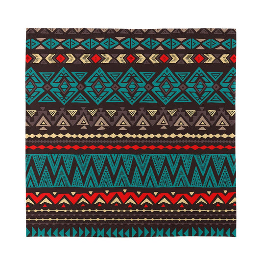 Teal And Brown Aztec Pattern Print Silk Bandana