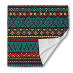 Teal And Brown Aztec Pattern Print Silk Bandana