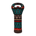 Teal And Brown Aztec Pattern Print Single Neoprene Wine Tote