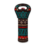 Teal And Brown Aztec Pattern Print Single Neoprene Wine Tote