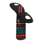 Teal And Brown Aztec Pattern Print Single Neoprene Wine Tote