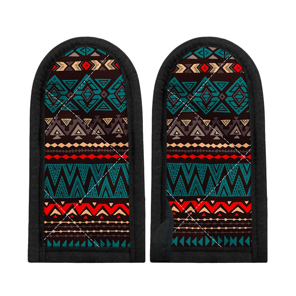 Teal And Brown Aztec Pattern Print Skillet Handle Cover