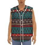 Teal And Brown Aztec Pattern Print Sleeveless Baseball Jersey