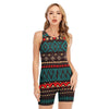 Teal And Brown Aztec Pattern Print Sleeveless One Piece Swimsuit