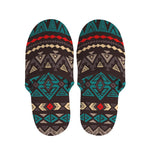 Teal And Brown Aztec Pattern Print Slippers