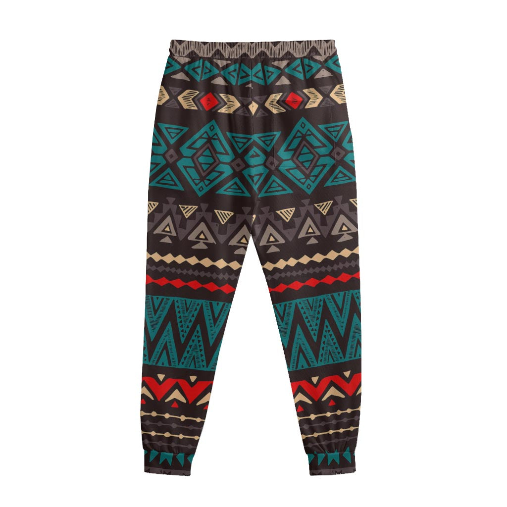 Teal And Brown Aztec Pattern Print Sweatpants