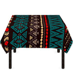 Teal And Brown Aztec Pattern Print Tablecloth