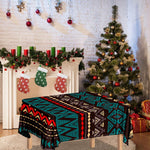 Teal And Brown Aztec Pattern Print Tablecloth