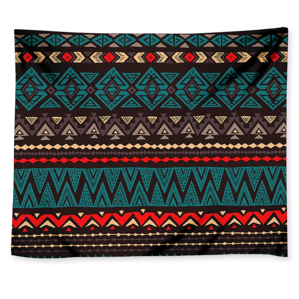 Teal And Brown Aztec Pattern Print Tapestry