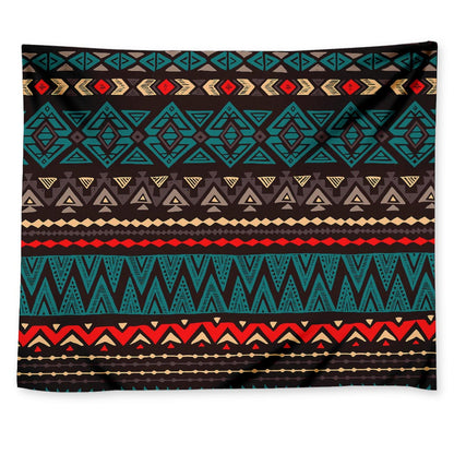Teal And Brown Aztec Pattern Print Tapestry