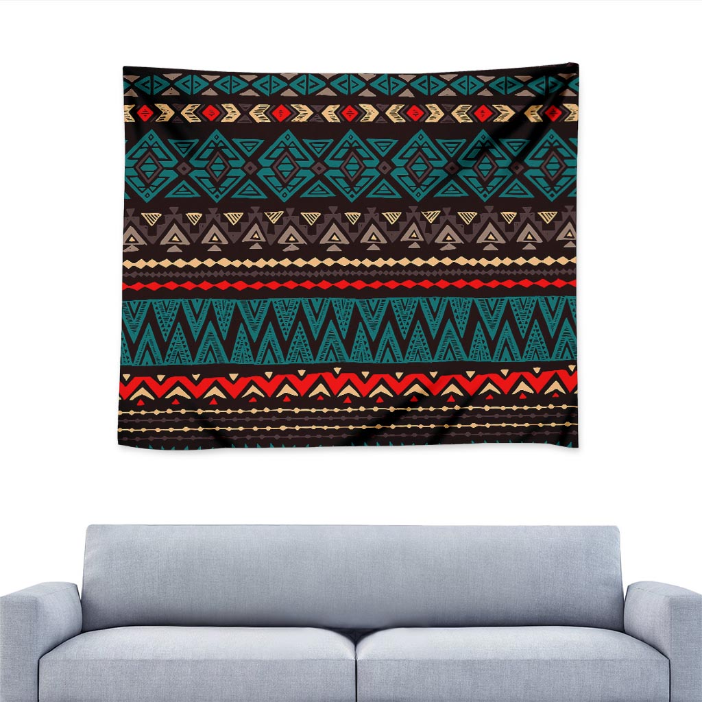 Teal And Brown Aztec Pattern Print Tapestry