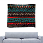 Teal And Brown Aztec Pattern Print Tapestry