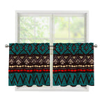 Teal And Brown Aztec Pattern Print Tier Curtains