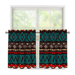 Teal And Brown Aztec Pattern Print Tier Curtains