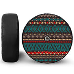 Teal And Brown Aztec Pattern Print Tire Cover With Camera Hole