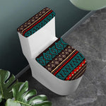 Teal And Brown Aztec Pattern Print Toilet Lid And Tank Cover Set