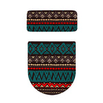 Teal And Brown Aztec Pattern Print Toilet Lid And Tank Cover Set