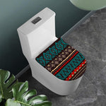 Teal And Brown Aztec Pattern Print Toilet Lid Cover