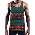 Teal And Brown Aztec Pattern Print Men's Workout Tank Top