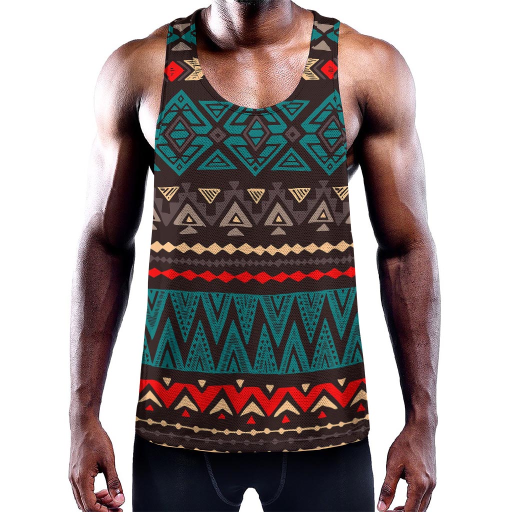 Teal And Brown Aztec Pattern Print Training Tank Top