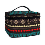 Teal And Brown Aztec Pattern Print Travel Makeup Bag