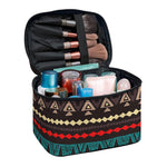 Teal And Brown Aztec Pattern Print Travel Makeup Bag