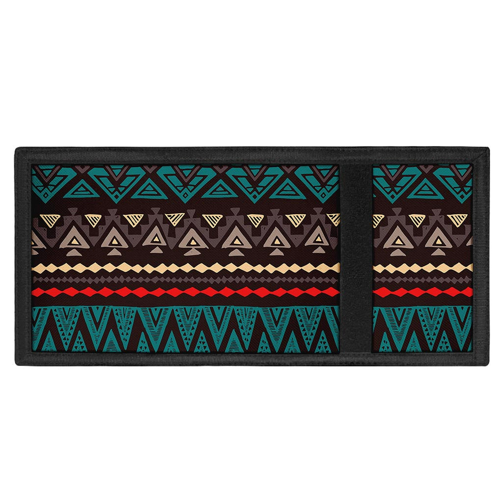 Teal And Brown Aztec Pattern Print Trifold Wallet