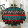 Teal And Brown Aztec Pattern Print Waterproof Round Tablecloth