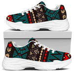 Teal And Brown Aztec Pattern Print White Chunky Shoes
