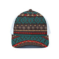 Teal And Brown Aztec Pattern Print White Mesh Trucker Hat
