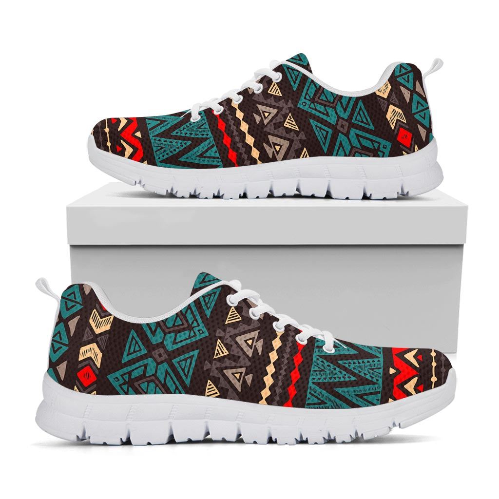 Teal And Brown Aztec Pattern Print White Running Shoes