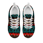 Teal And Brown Aztec Pattern Print White Running Shoes