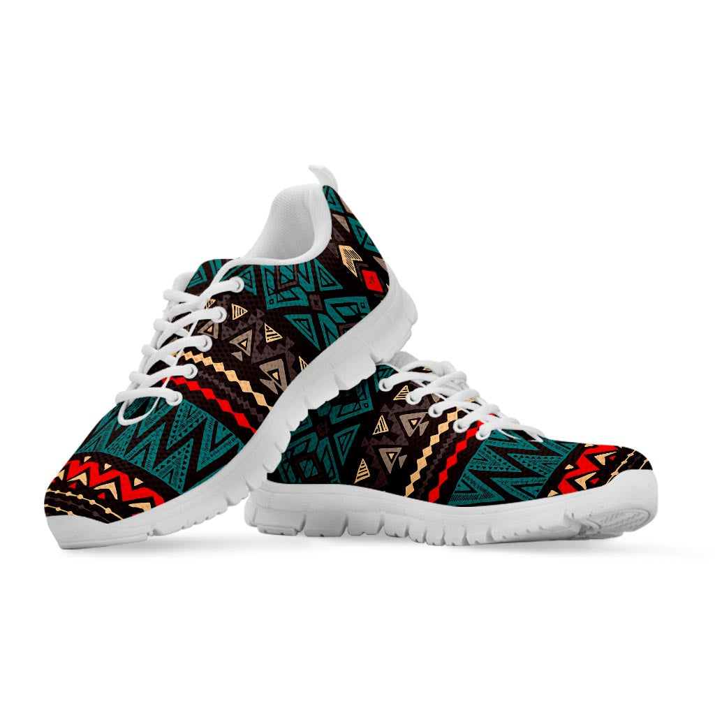 Teal And Brown Aztec Pattern Print White Running Shoes